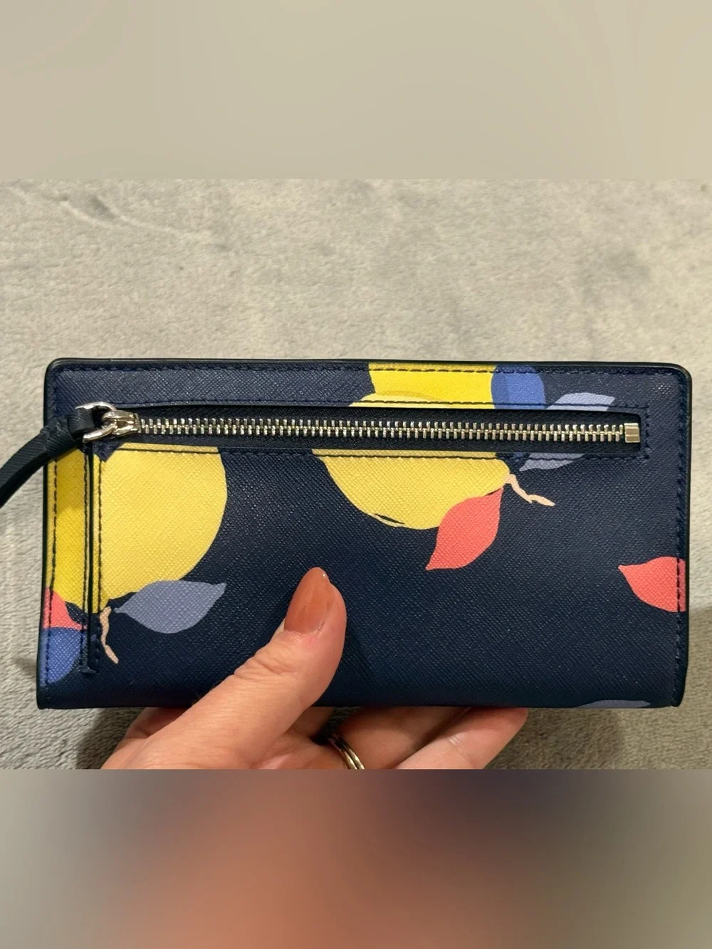Kate Spade long wallet, NWOT dark blue with lemons